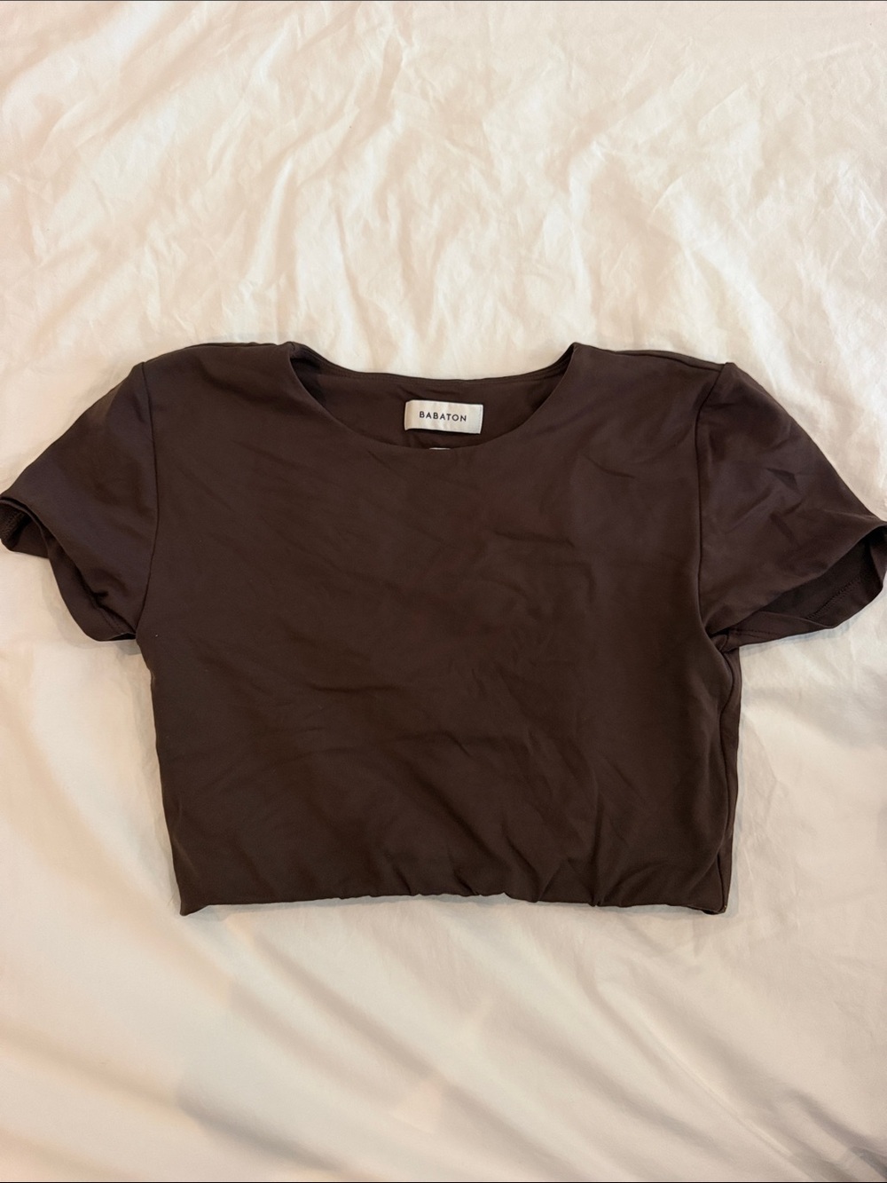Babaton Chocolate Crop Crewneck Top